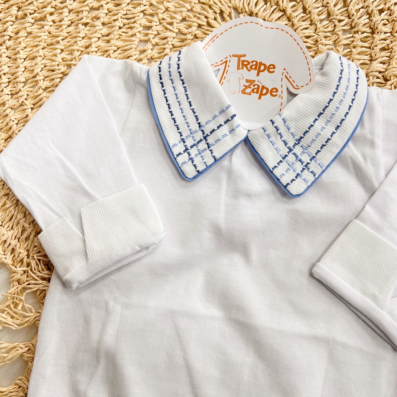  Body Gola Bordada - Pontilhado Azul Jeans e Claro